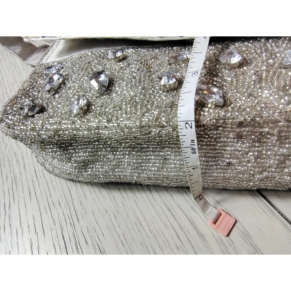 On 34th Silver Beaded Rhinestone Baguette Shoulder Bag Evening‎ Clutch NWT